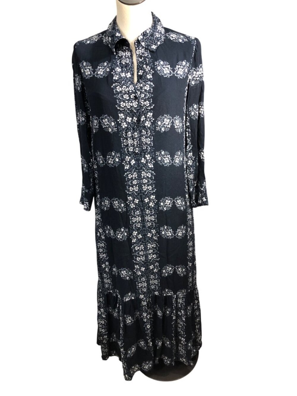 Hyacinth House Tuckernuck Floral Miller Dress Womens XS Navy Long Sleeve Maxi - Picture 8 of 16